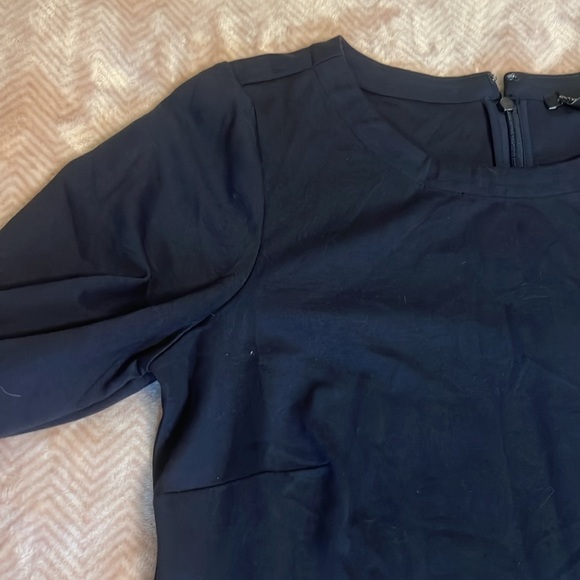 Ann Taylor Navy dress with adorable puff sleeves with white embroidered designs - Picture 5 of 11